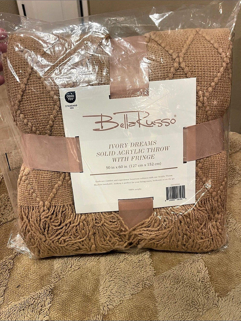 Bella Russo Ivory Dreams Solid Acrylic Throw with Fringe Brown Acrylic Throw